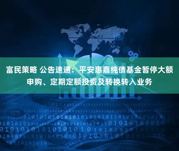 富民策略 公告速递：平安惠嘉纯债基金暂停大额申购、定期定额投资及转换转入业务